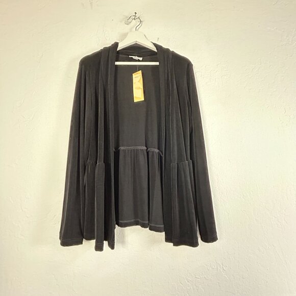 Coldwater Creek Womens Black Open Cardigan Sweater Medium Gathered Waist New - Picture 1 of 8